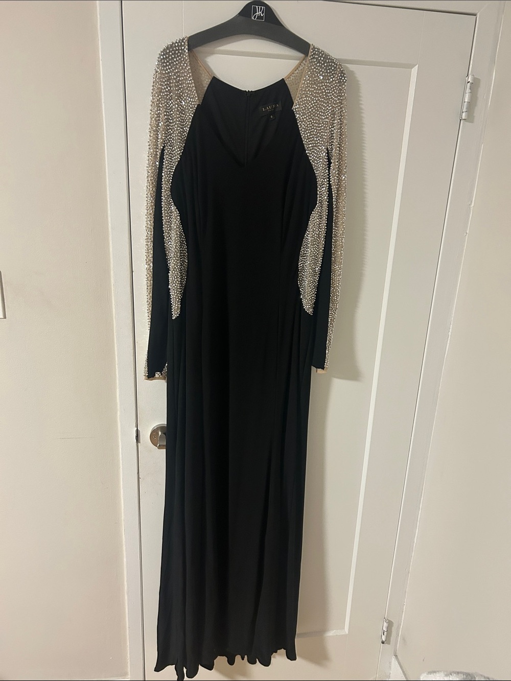 Black Evening Dress with Crystal-Embellished Shoulders